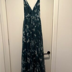 Lulu's Teal and Light Gray Floral Maxi Dress